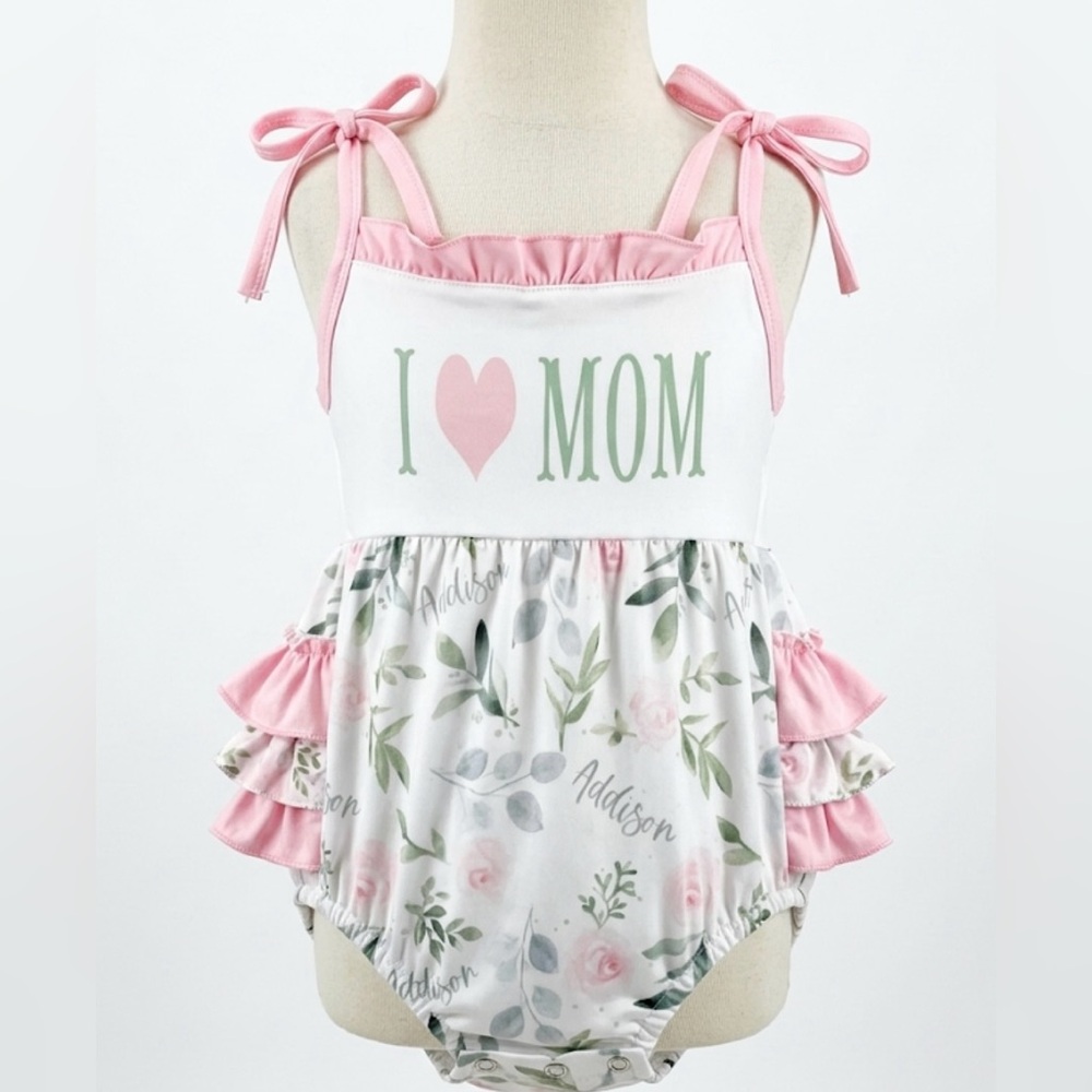 Pink Floral 'I ♥ Mom' Ruffle Strap One-Piece for Kids S 2T